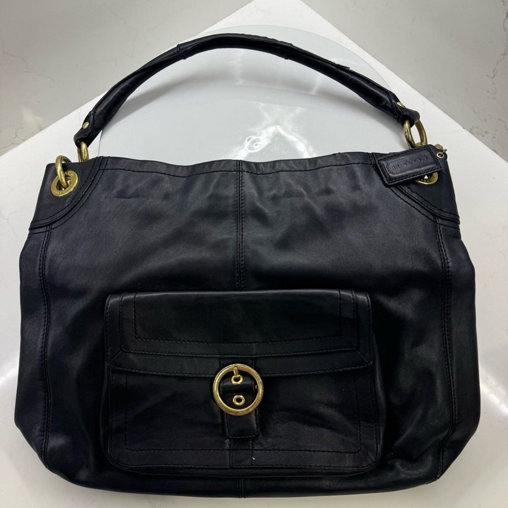 COACH Penelope Leather Buckle Pocket Hobo Handbag Purse